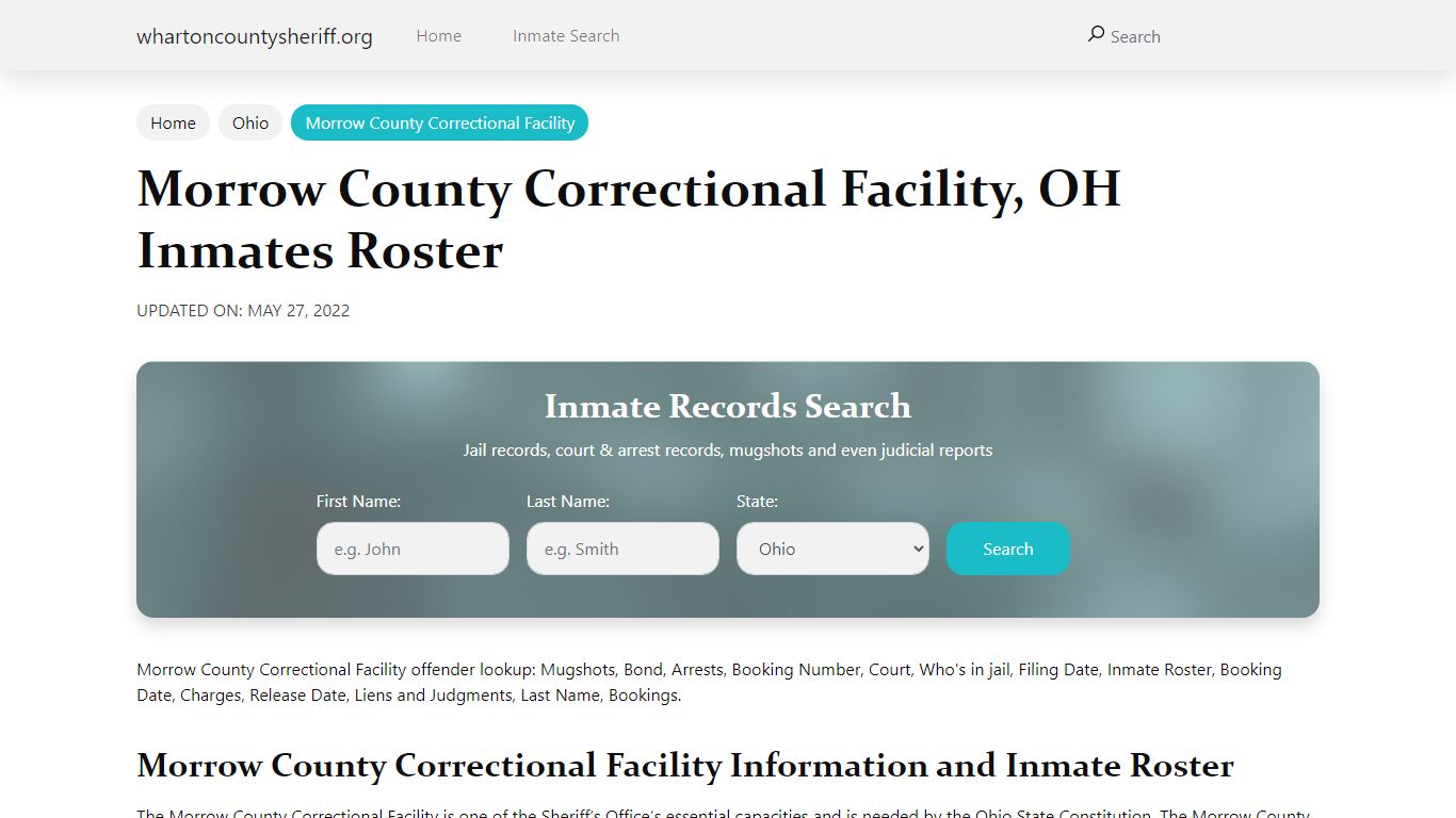 Morrow County Correctional Facility, OH Jail Roster, Name ...