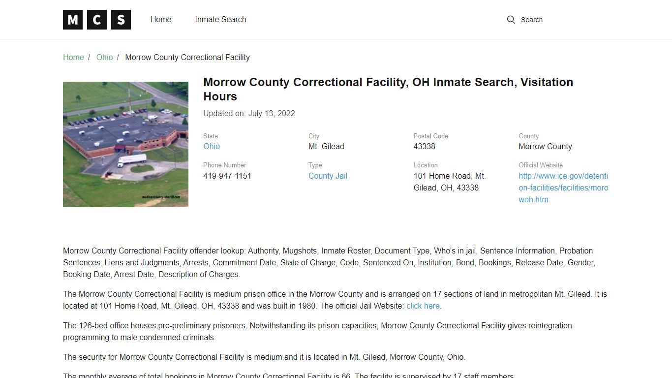 Morrow County, OH Jail Inmates Search, Visitation Rules
